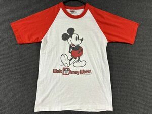 Mickey Mouse Walt Disney World Ringer Shirt Medium Vintage White Red 80s 海外 即決