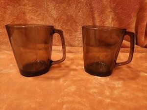 Set Of 2 Vintage Pyrex 1400 Smoke Glass Mug Coffee Cup Rare Brown Corning USA 海外 即決