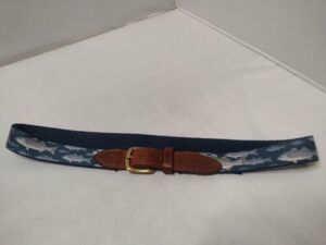 Thomas Bates Fishing Belt Navy Fish Leather USA A18 海外 即決