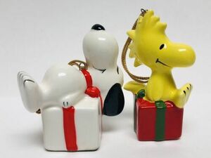 Vintage Peanuts Snoopy Woodstock On Presents Ceramic Ornaments UFC 3” 海外 即決