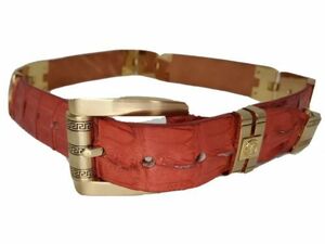 Cintos EL Buky Mens Real Crocodile Skin Belt Red Exotic Leather Western 海外 即決