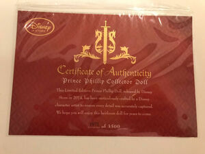 Disney Prince Phillip Limited Edition Doll Certificate Of Authenticity #1973 LE 海外 即決