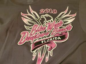 Daytona Beach 2018 Bike Week Ladies Gray Long-SLeeve 77th Annual (M) vtg. Pink 海外 即決