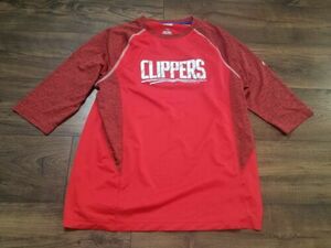 Mens L Los Angeles Clippers NBA Majestic 3/4 Sleeve Tee Shirt T 海外 即決