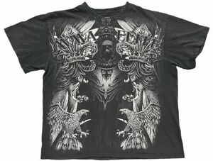 Vintage MMA Elite Shirt Mens X-Large Black Skulls All Over Print Goth Skate Y2K 海外 即決