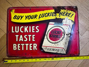 Rare Vintage Lucky Strike Cigarettes Metal Sign 13” X 19” 海外 即決