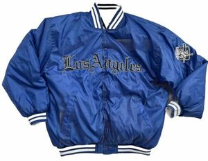 Rare VTG REVERSIBLE WATERPROOF DOWN Blue White Varsity Jacket Los Angeles XL 海外 即決