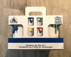 NEW! Disney Parks Ink & Paint Ceramic Jar Cup Set/ 4 Colored Cups 海外 即決