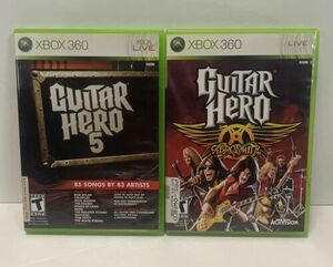 Guitar Hero 5 and Guitar Hero Aerosmith Xbox 360 Tested CIB Complete 海外 即決