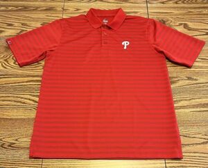 Philadelphia Phillies Mens L Polo Shirt Red Shadow Stripe Embroidered “P” 海外 即決