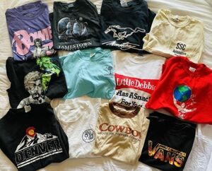 Vintage T-Shirts LOT Size S M Bowie Vans Retro 80s 90s Grunge Denver Mustang VTG 海外 即決