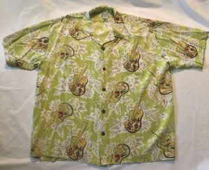 Original Avanti Mens Vintage Silk Hawaiian Shirt Ukelele guitar Floral XXL Green 海外 即決