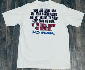 VTG No Fear Gear Mens White Shirt Size L No Sack Or Guts Single Stitch 海外 即決