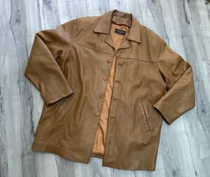 MARK ANDRE NEW YORK 3/4 Leather Jacket Car Coat Single Breasted P-Coat Size XXL 海外 即決