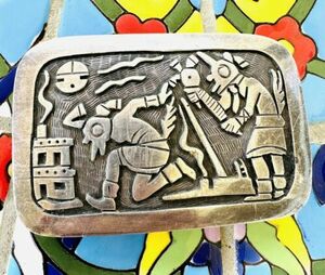 Sterling Silver Belt Buckle Antique Native American Hopi Storyteller 海外 即決