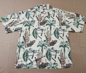 VTG Tommy Bahama Shirt Men's Large Palm Trees Cigars Button Up Hawaiian Silk 海外 即決