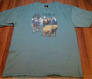 Vintage 90s Alaska The Last Frontier Nature Animals Grizzly Bear XXL T Shirt USA 海外 即決