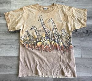 Vintage Giraffe Shirt Large 90s AOP Safari Nature Habitat All Over Print Animals 海外 即決