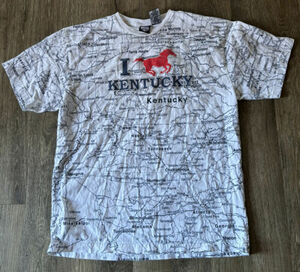 Vtg State Of Mine I ? Kentucky All Over Print Map Shirt Large 海外 即決