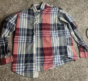 Vintage Nautica Shirt Mens Large Button Up Red Blue Plaid Tartan VTG 90s 海外 即決