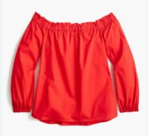 J. CREW Red Orange Off-the-Shoulder Long Sleeve Blouse Top Sz 14 100% Cotton 海外 即決