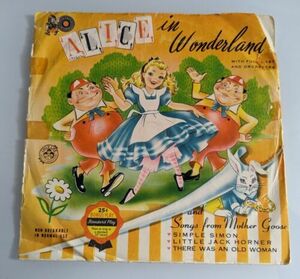 Vintage 1953 Disney Alice In Wonderland 45 レア Record & Sleeve Cricket Kids 海外 即決