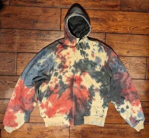 Vintage Carhartt J06WET Tie Dyed Canvas Hooded Work Jacket Quilted Size L REG 海外 即決