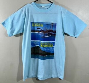 VTG beautiful Hawaii sportswear blue sz L single stitch t shirts made in USA 海外 即決