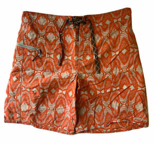 Patagonia Mens Swim Trunks Shorts Size 31 Orange Tribal Print 8” Inseam 海外 即決