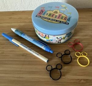 Disneyland 50th Anniversary Tin Paper Mickey Mouse Paper Clips Souvenir Pen Lot 海外 即決