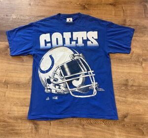 Vintage 1994 Indianapolis Colts NFL T Shirt Riddell Blue L Helmet Single Stitch 海外 即決