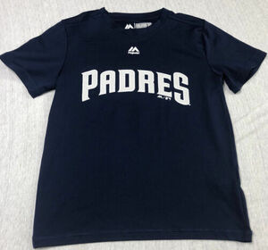 Majestic Evolution Tee T Shirt Boy San Diego Padres MLB Logo Blue Navy Size YS 海外 即決