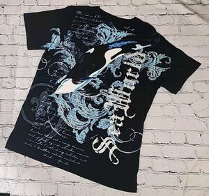 Vintage Y2K Sea World Shamu Killer Whale AOP Affliction T-Shirt Adult L Black 海外 即決