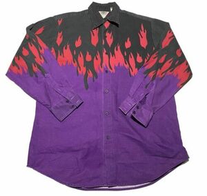 VTG Cowboys’ Turtle Sz XL All Over Flames Button Down Shirt 90s AC7 海外 即決