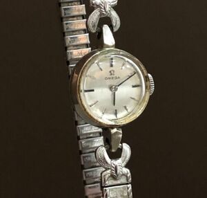 Vintage Omega Ladies Swiss Watch Wind Up 14k White Gold Filled Stretch Bracelet 海外 即決
