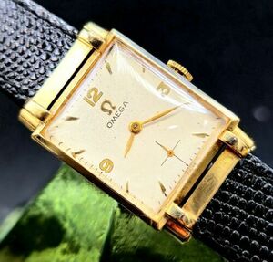 Vintage OMEGA 14K Solid Gold 1950's Manual-Wind Men's Watch W/ Superb Design !! 海外 即決