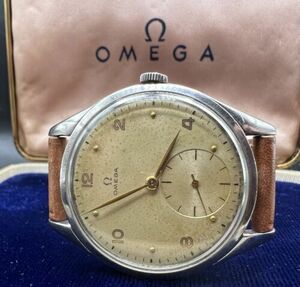 VTG Original Swiss OMEGA Jumbo Watch & Box - 2580-1 - Cream Dial, Calatrava Case 海外 即決