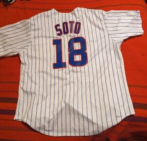 Majestic White Pinstriped Sewn Chicago Cubs #18 Geovany Soto MLB Jersey 2XL 海外 即決