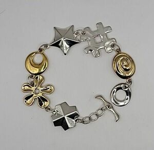 Robert Lee Morris RLM Studio Sterling Silver Brass Symbol Charm Toggle Bracelet 海外 即決