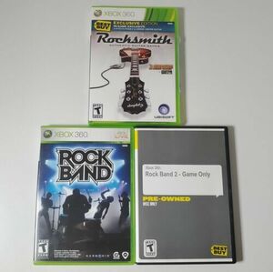 Rock Band, Rock Band 2, Rocksmith Xbox 360 Bundle Free Shipping 海外 即決