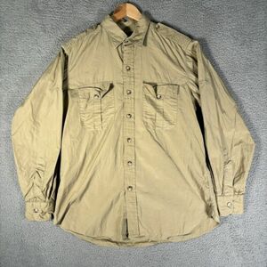 VTG Willis & Geiger Button Up Shirt Long Tan Safari Cotton Long Sleeve Mens L 海外 即決