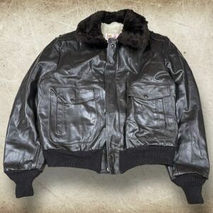 VTG Excelled Leather Sherpa Lined A-2 Bomber Jacket Sz 48 (24x26) Aviator 海外 即決