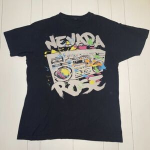 Nevada Rose Boombox Adult Large Graffiti Black T-shirt Distressed Thrashed VTG 海外 即決