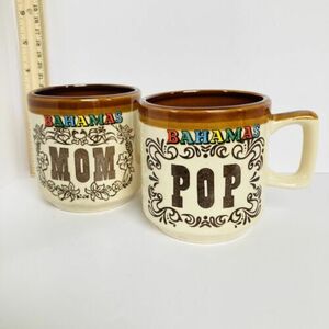 VTG Retro BAHAMAS Souvenir Mom & Pop Set Of Two Brown Glaze Coffee Mug Tea Cup 海外 即決