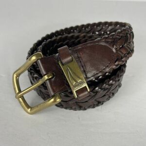 Nautica Braided Genuine Leather Belt Mens Size 40 Brown Woven Brass Tone Buckle 海外 即決