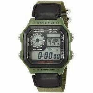 Casio AE-1200WHB-3B Green Nylon Band Digital World Time Square Men's Sport Watch 海外 即決