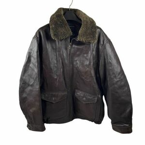 NAUTICA BOMBER JACKET 100% GENUINE LEATHER MEN'S 44 Large Brown Full Zip 海外 即決