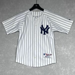 Derek Jeter New York Yankees Jersey Kids 10/12 White Pin Stripe #2 Short Sleeve 海外 即決