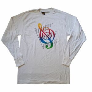 Vintage Apple Macintosh IIGS College Mens Shirt M White Rainbow Treble Clef 80s 海外 即決