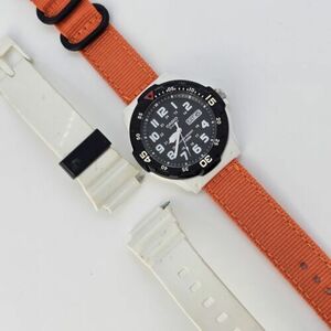 Men Casio MRW-200H 5125 Day Date White Case Watch New Battery Orange Canvas Band 海外 即決